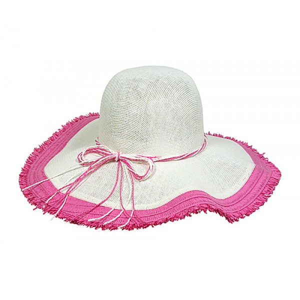 Straw Big Rim Hats - Paper Straw w/ Fringe Trim - Hot Pink - HT-ST299HPK